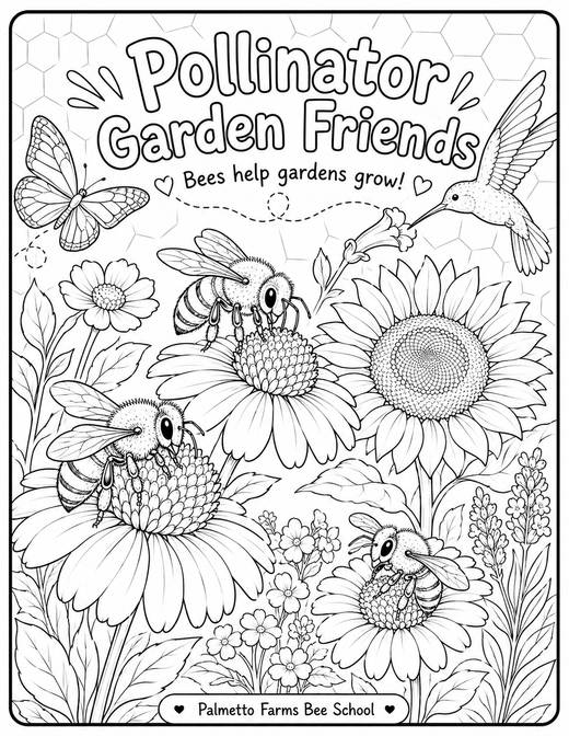 Pollinator Garden Friends coloring page